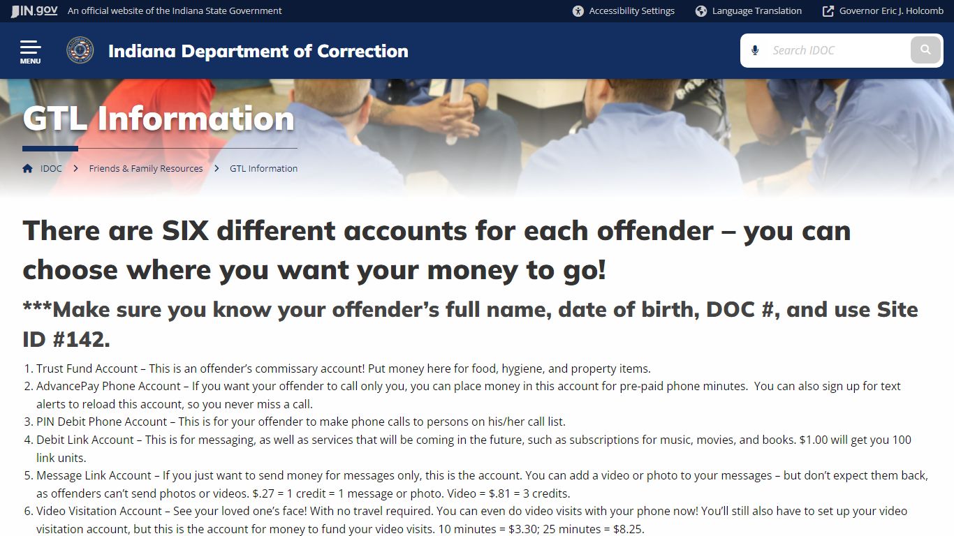 IDOC: GTL Information - IN.gov
